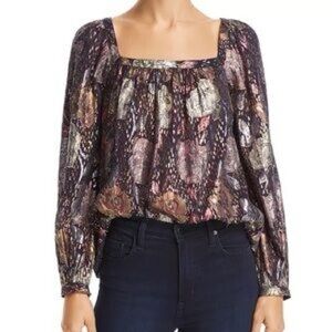 NWT Rebecca Taylor Metallic Square neck blouse